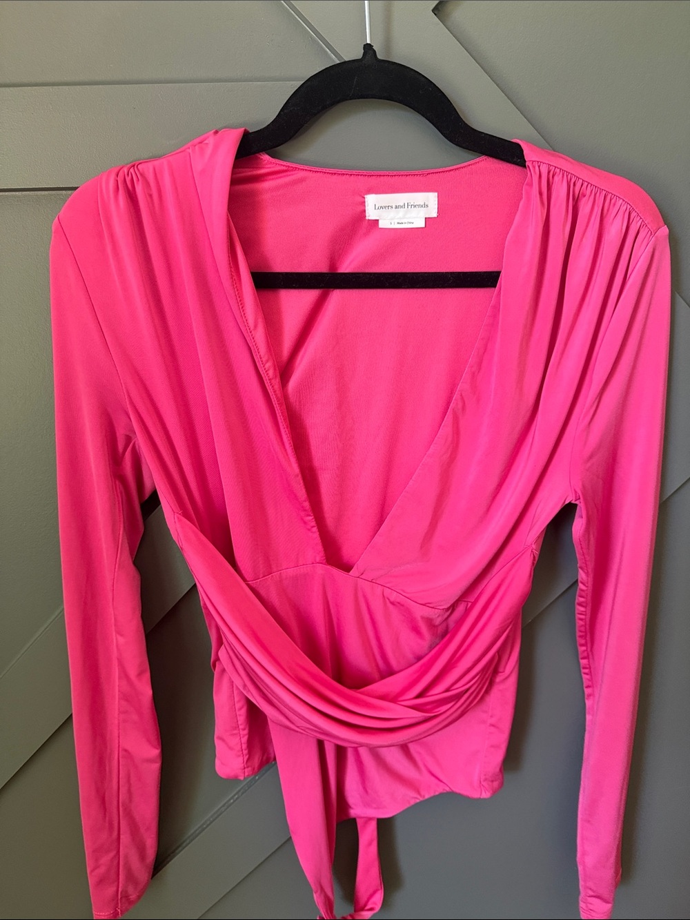 REVOLVE Lovers + Friends Fuchsia Wrap-Front Long Sleeve Blouse